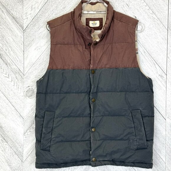 Marine Layer Puffer Vest Mens Size Small Flannel Lined Down Fill Snap Front - Picture 1 of 8
